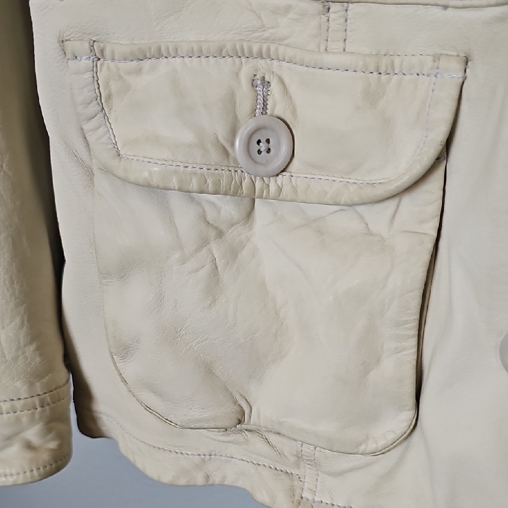 GAP Vintage Women's Beige Leather Button Up Jacket Large - Picture 4 of 13